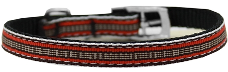 Preppy Stripes Nylon Dog Collar with classic buckles 3/8" Orange/Khaki Size 10